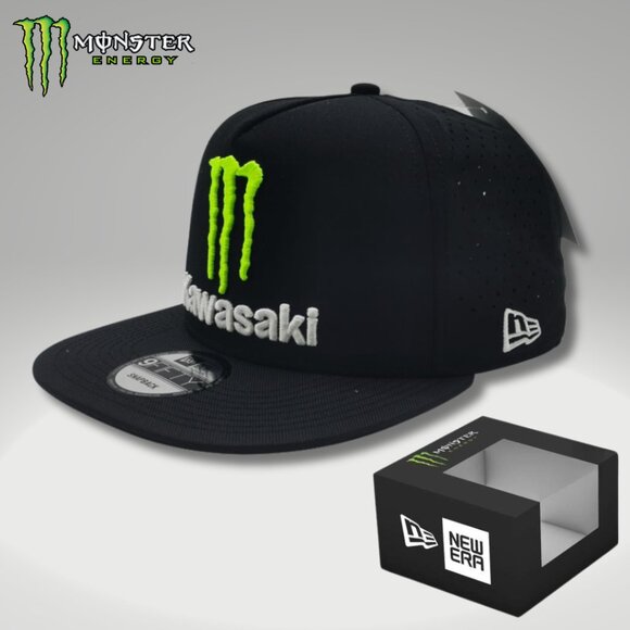 Hat Snapback New Era Kawasaki Black Ventilated Adjustable Box & Sticker - Picture 1 of 5